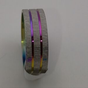 Unisex Silver and Rainbow Stainless Steel Ring Band Size 20 U.S Size 10